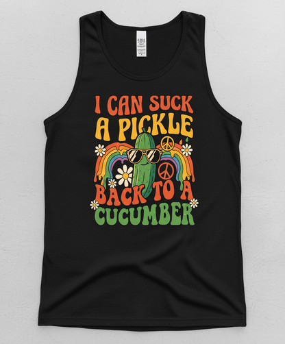 I Can Suck A Pickle Back To A Cucumber Funny Retro 70s Design Tank Top - Black