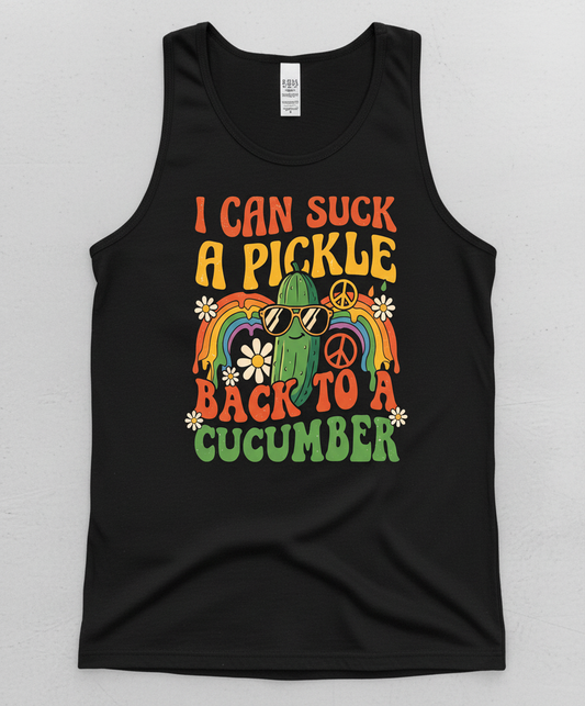 I Can Suck A Pickle Back To A Cucumber Funny Retro 70s Design Tank Top - Black
