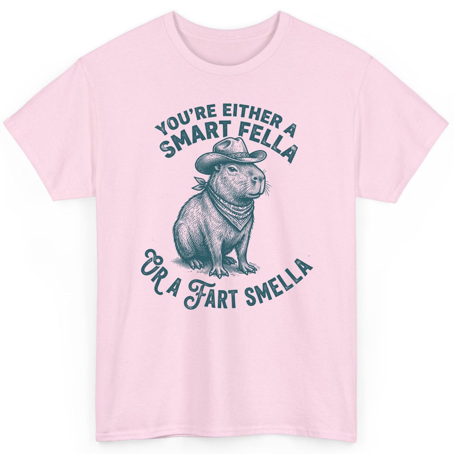 You're Either a Smart Fella or a Fart Smella capybara T-Shirt Light Pink product mockup