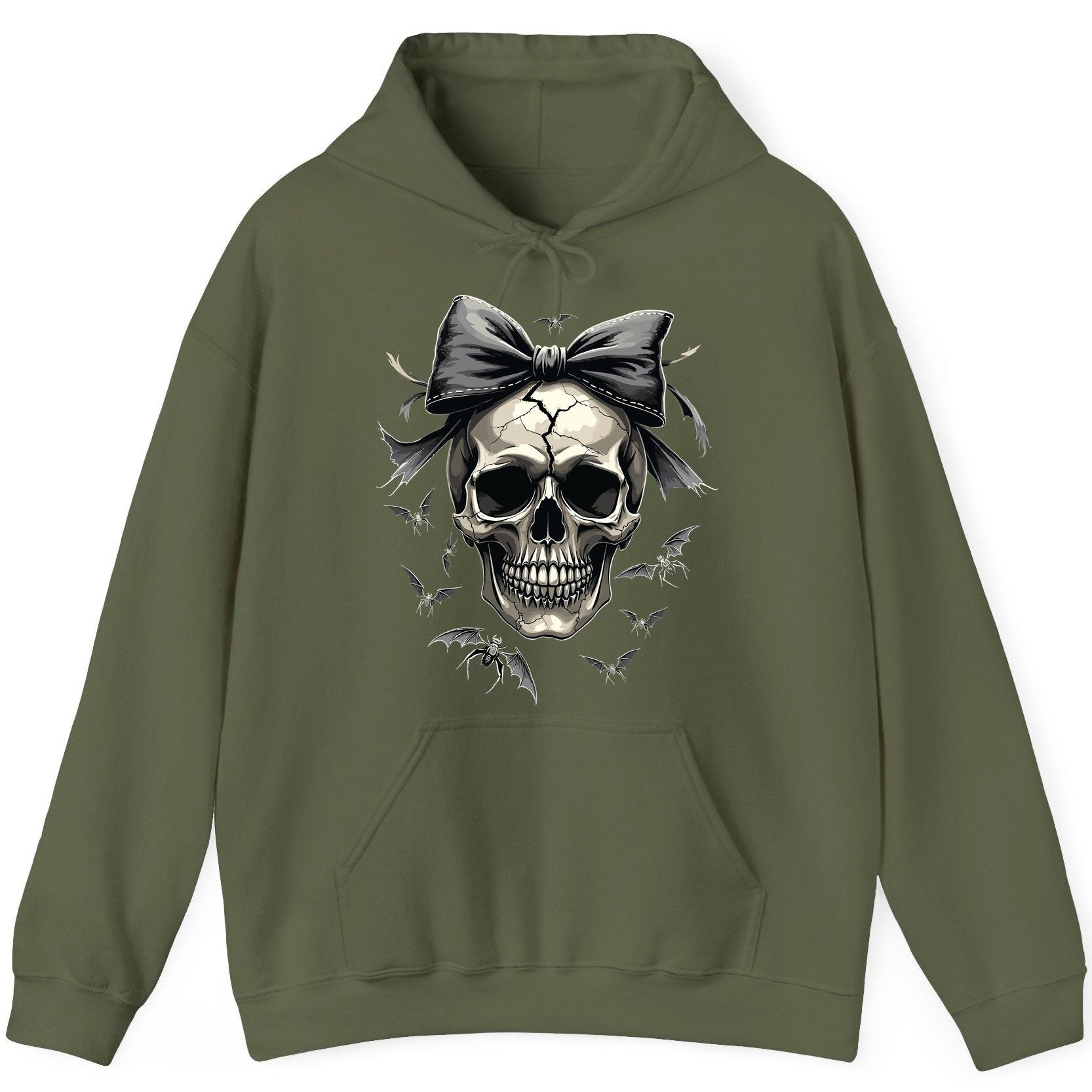 Gothic Skull with Bow gothic skull Hoodie Military Green product mockup