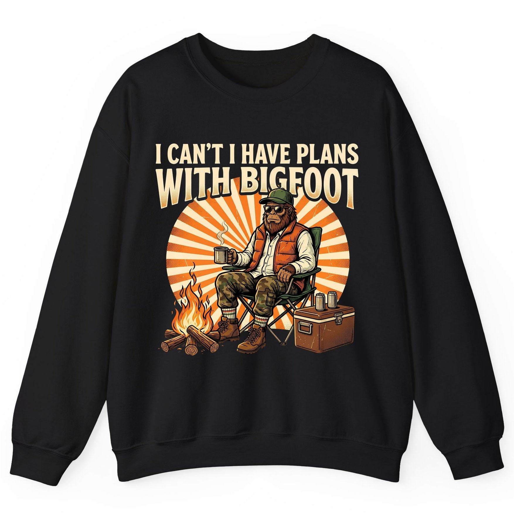I Can't I Have Plans with Bigfoot bigfoot Sweatshirt Black product mockup
