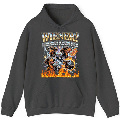 Wiener I Hardly Know Her dachshund Hoodie Dark Heather product mockup