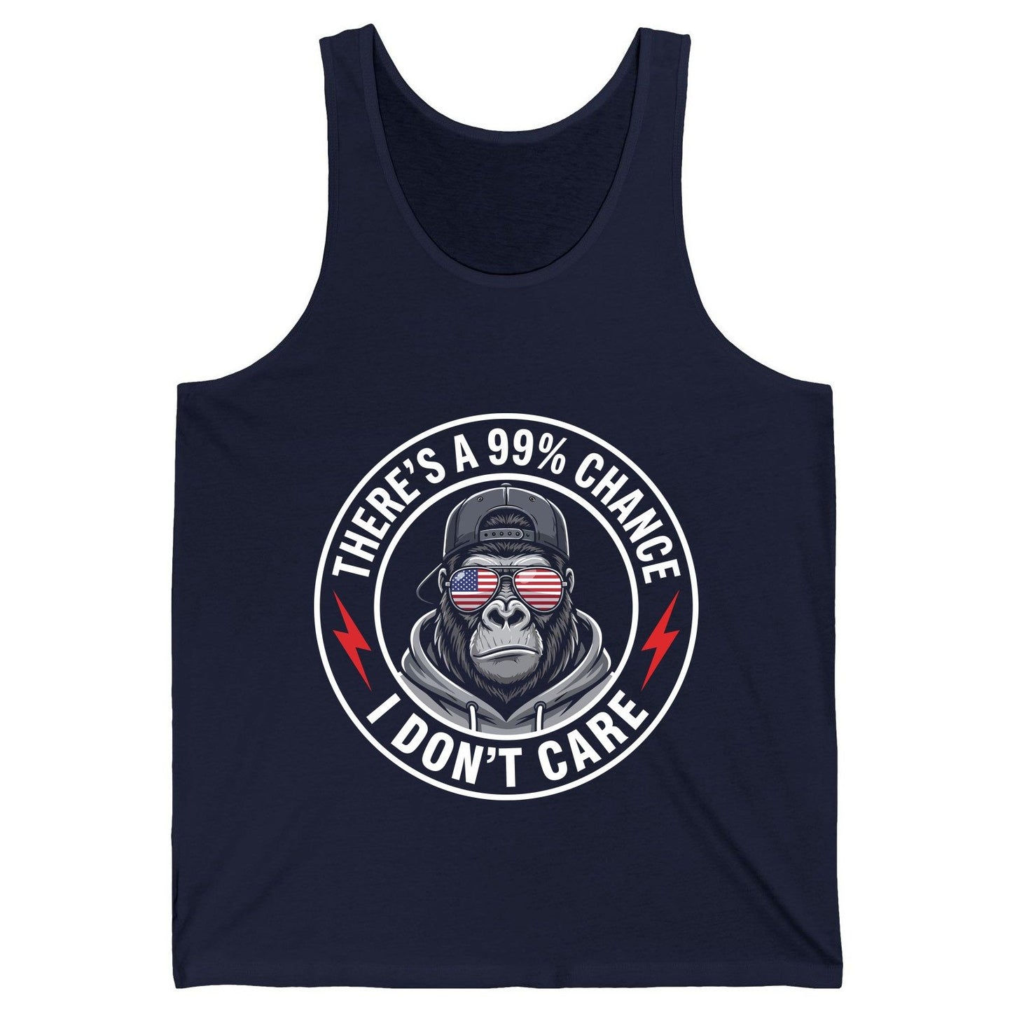 There's a 99% Chance I Don't Care sarcastic gorilla Tank Top Navy product mockup