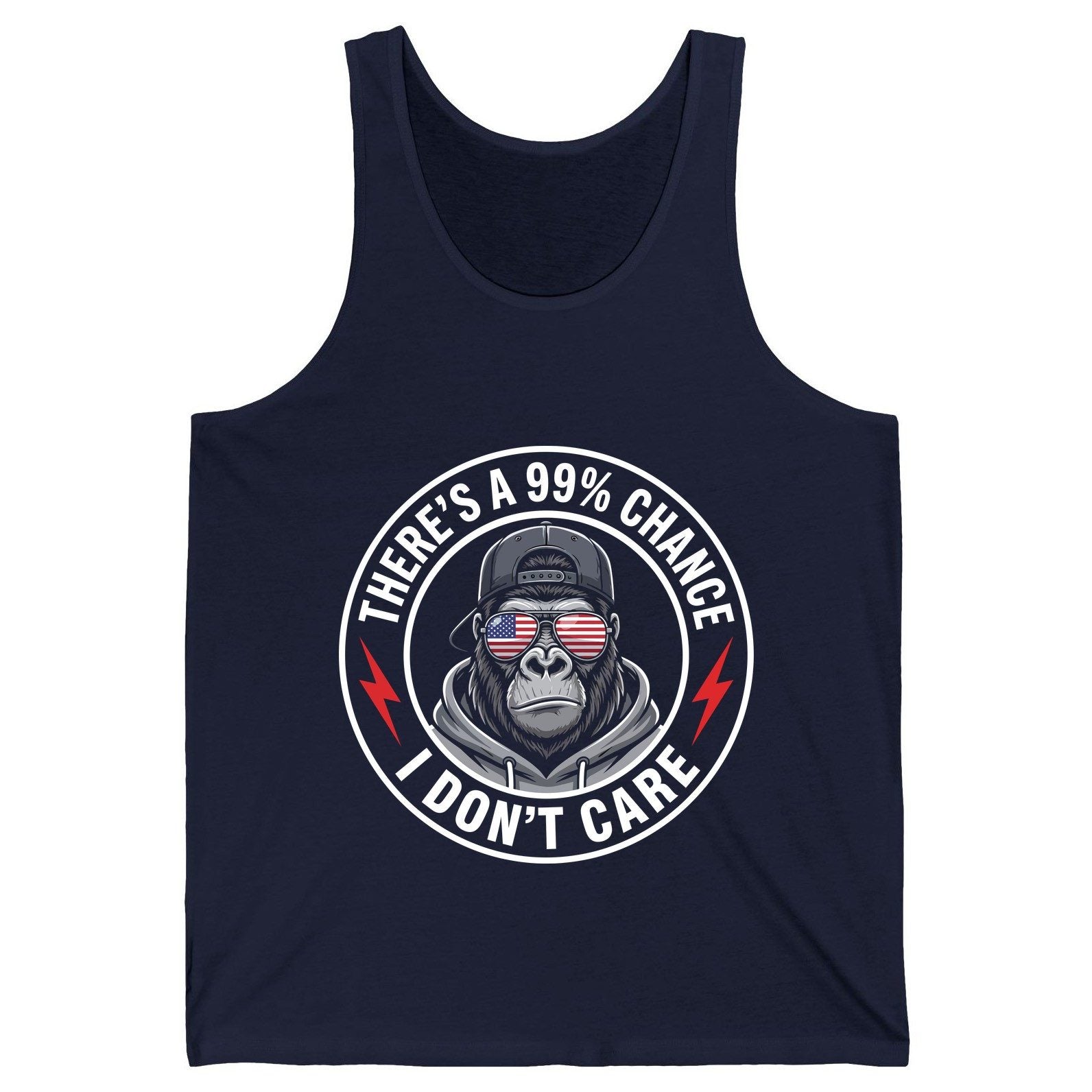There's a 99% Chance I Don't Care sarcastic gorilla Tank Top Navy product mockup