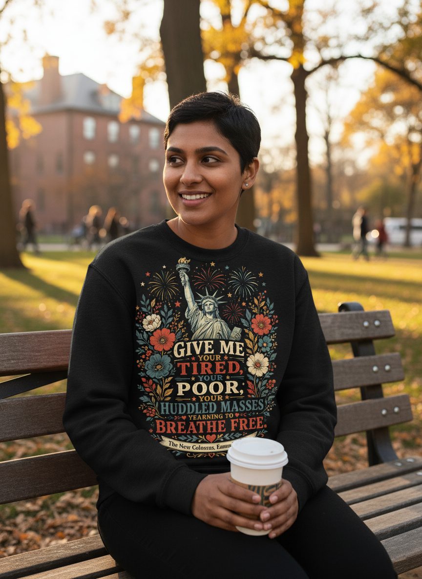 Breathe Free Patriotic Statue Liberty Vintage Sweatshirt - lifestyle model mockup - Black
