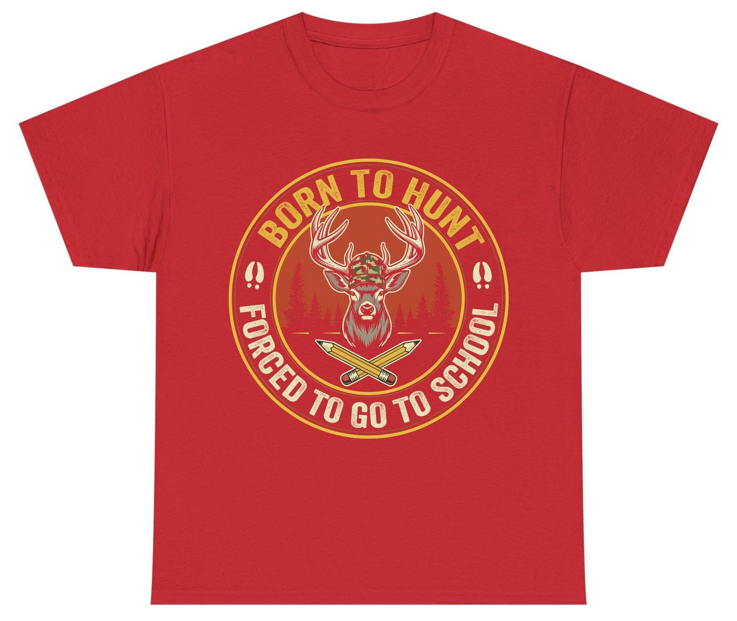 Born to Hunt Forced to Go to School hunting Youth T-Shirt Red product mockup