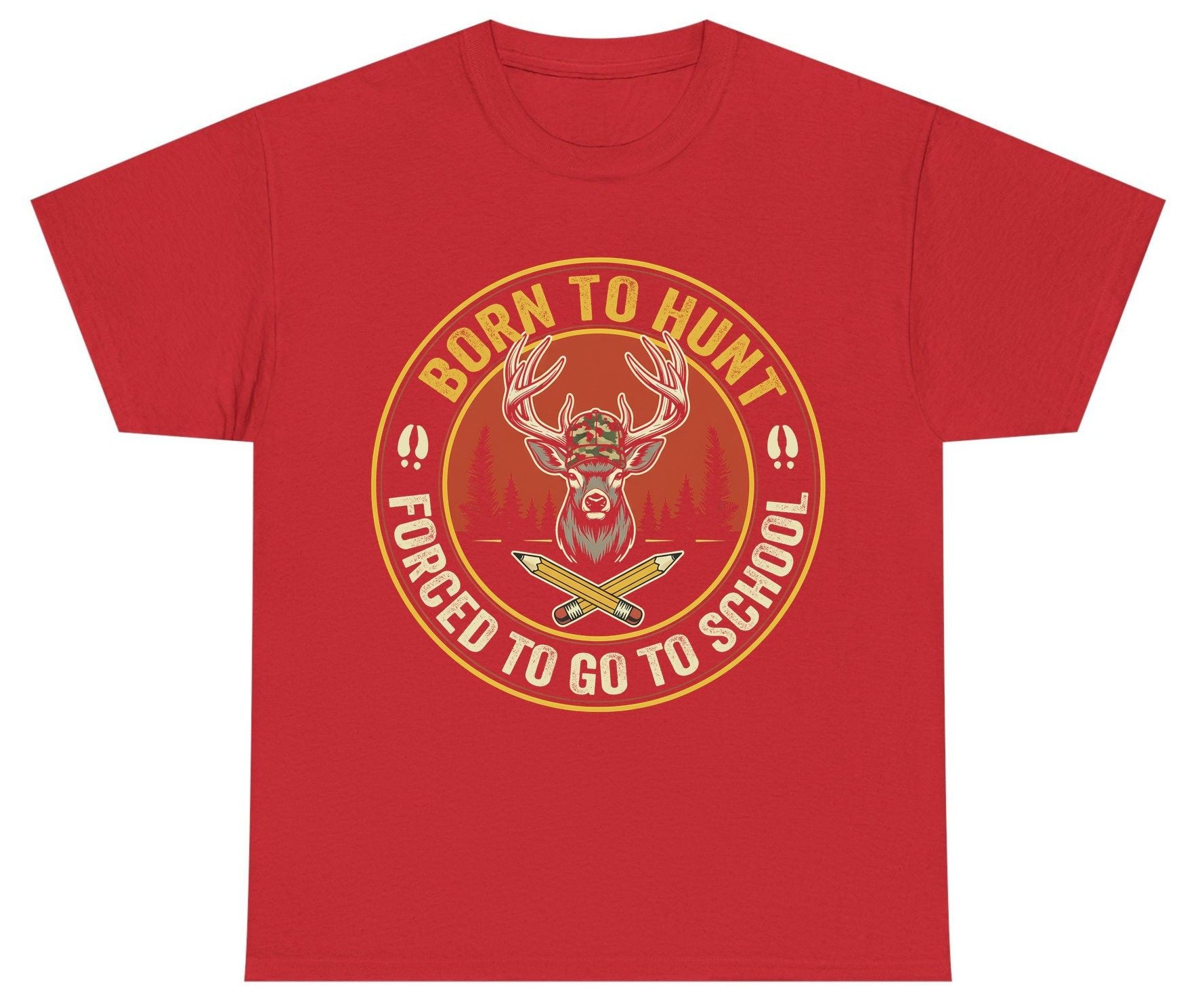 Born to Hunt Forced to Go to School hunting Youth T-Shirt Red product mockup