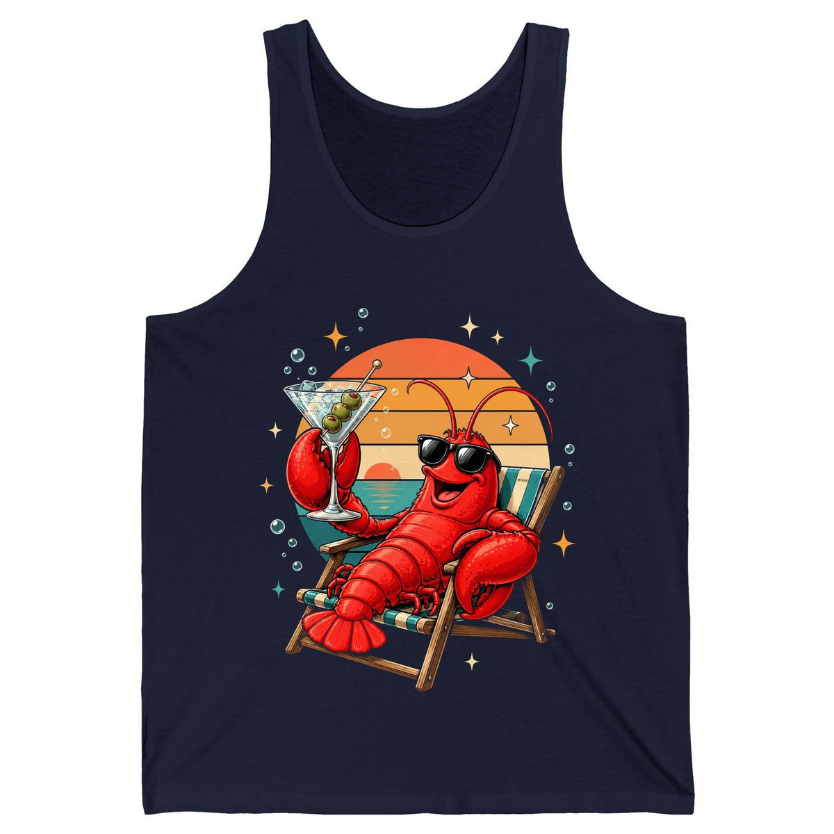 Funny Lobster Drinking Martini lobster Tank Top Navy product mockup