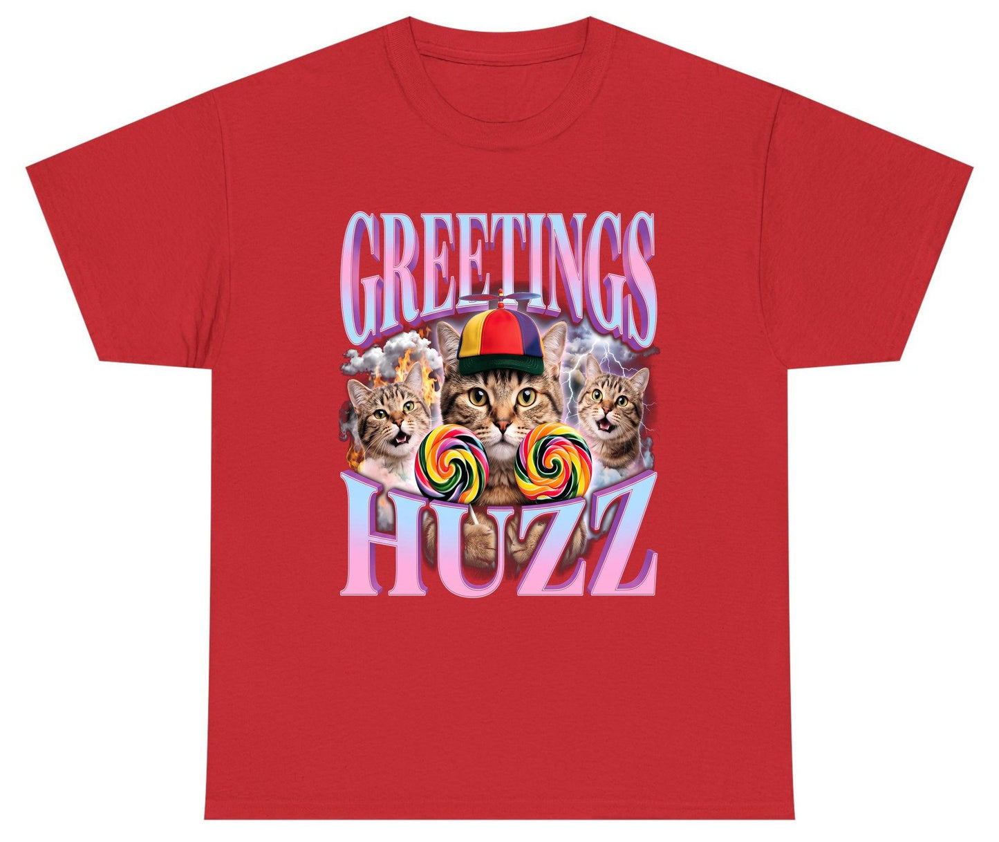 Greetings Huzz Funny Cats Youth T-Shirt - product mockup - Red