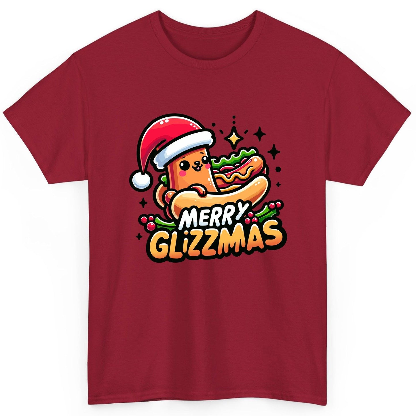 Merry Glizzmas hot dog T-Shirt Cardinal Red product mockup