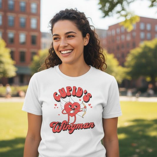 Cupid's Wingman Valentine's Day Youth T-Shirt White lifestyle mockup