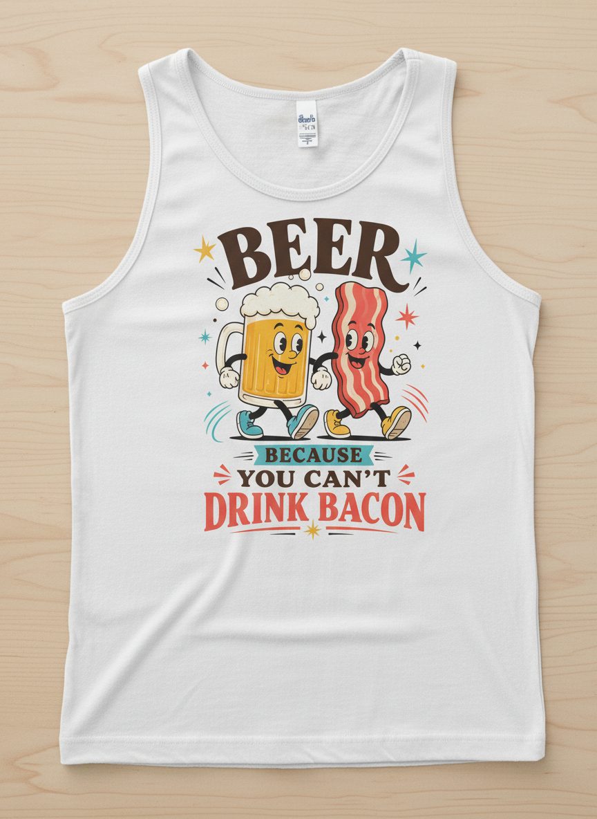 You Can't Drink Bacon Beer and Funny Lovers Tank Top - product mockup - White