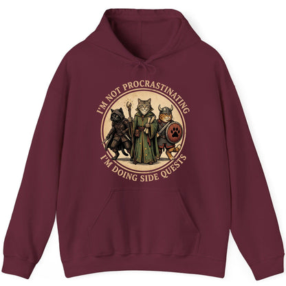 I'm Not Procrastinating I'm Doing Side Quests rpg cats Hoodie Maroon product mockup