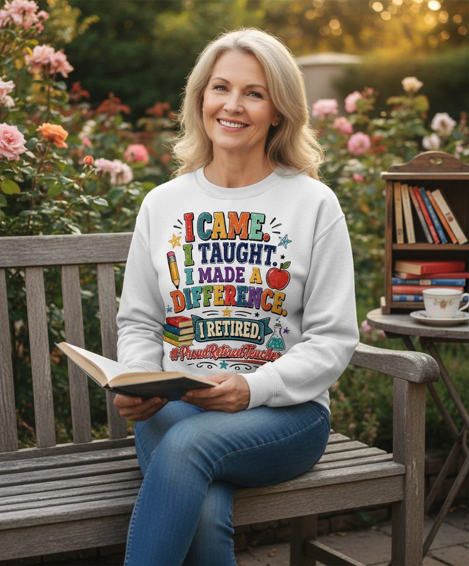 I TAUGHT I MADE a Difference I Retired Proudretiredteacher Sweatshirt - lifestyle model mockup - White
