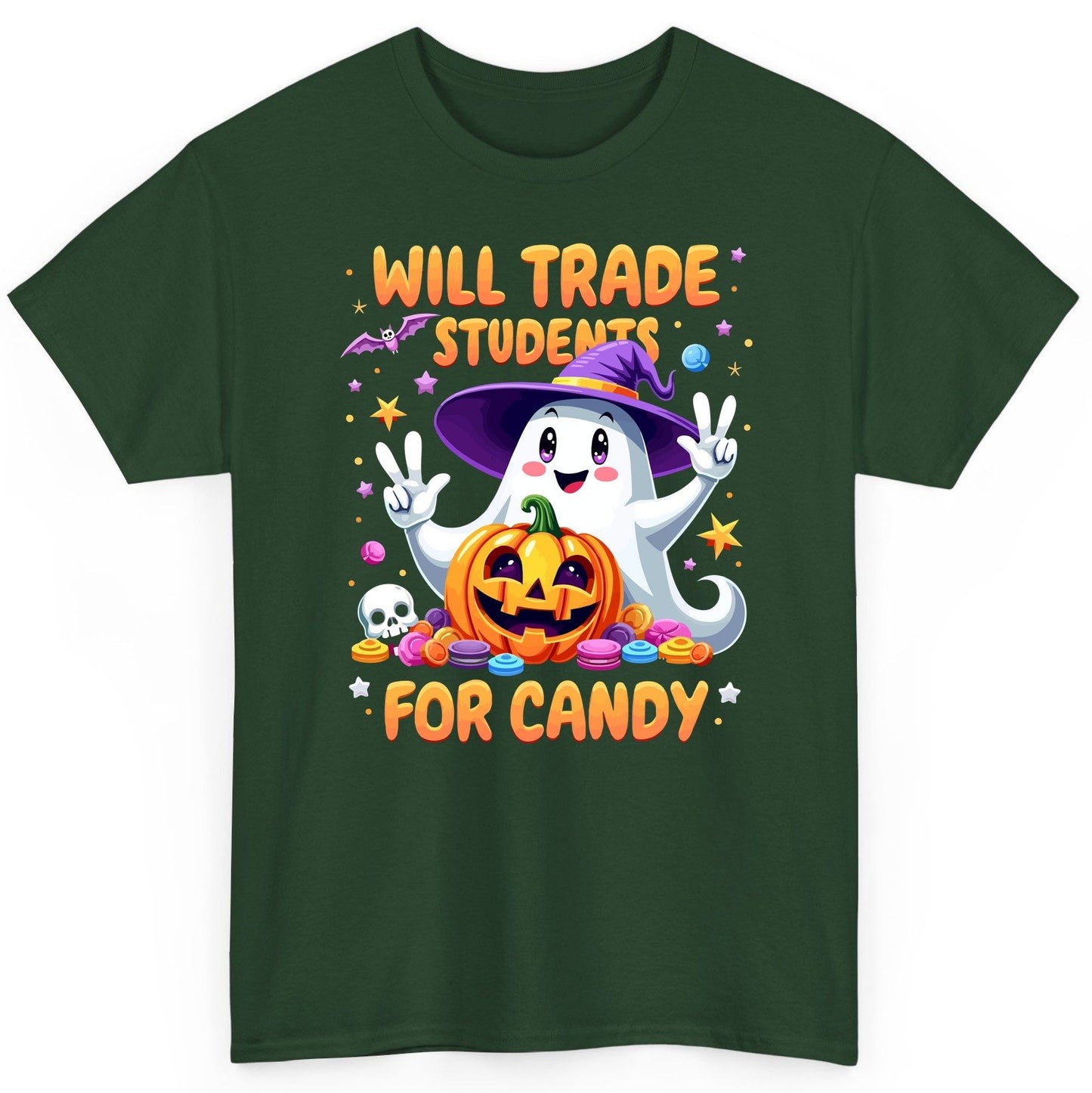 Will Trade Students for Candy teacher Halloween T-Shirt Forest Green product mockup