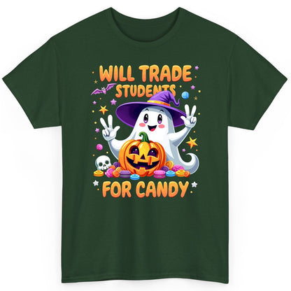 Will Trade Students for Candy teacher Halloween T-Shirt Forest Green product mockup