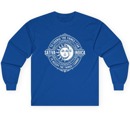 Sativa to Change the Things I Can Indica to Accept Long Sleeve Tee - product mockup - Royal