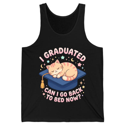 I Graduated CAN I GO BACK TO BED NOW Funny Graduation Cat Tank Top - product mockup - Black