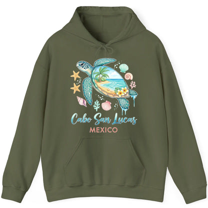 Cabo San Lucas Mexico sea turtle Hoodie Military Green product mockup