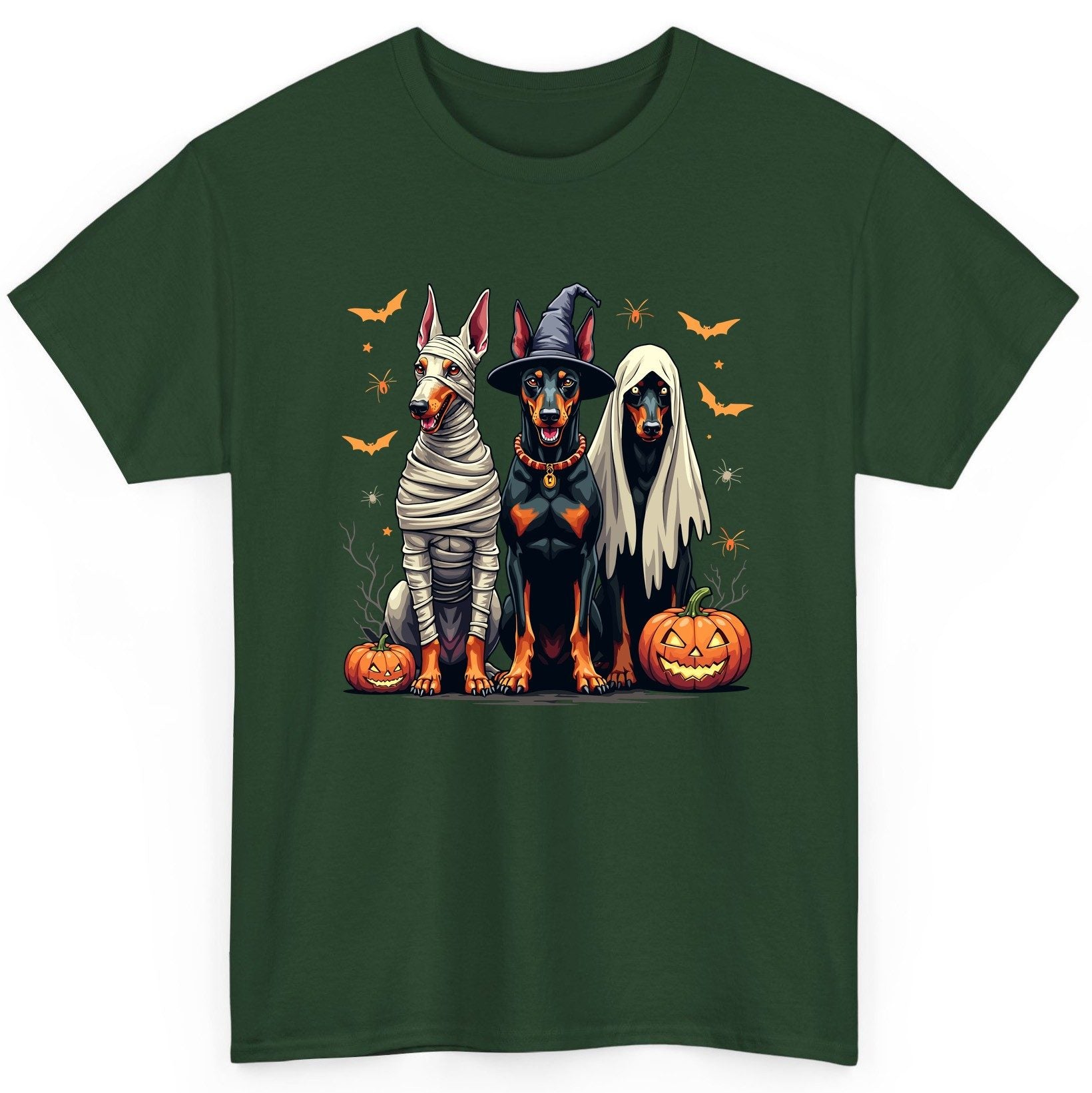 Halloween Doberman Trio doberman pinscher T-Shirt Forest Green product mockup