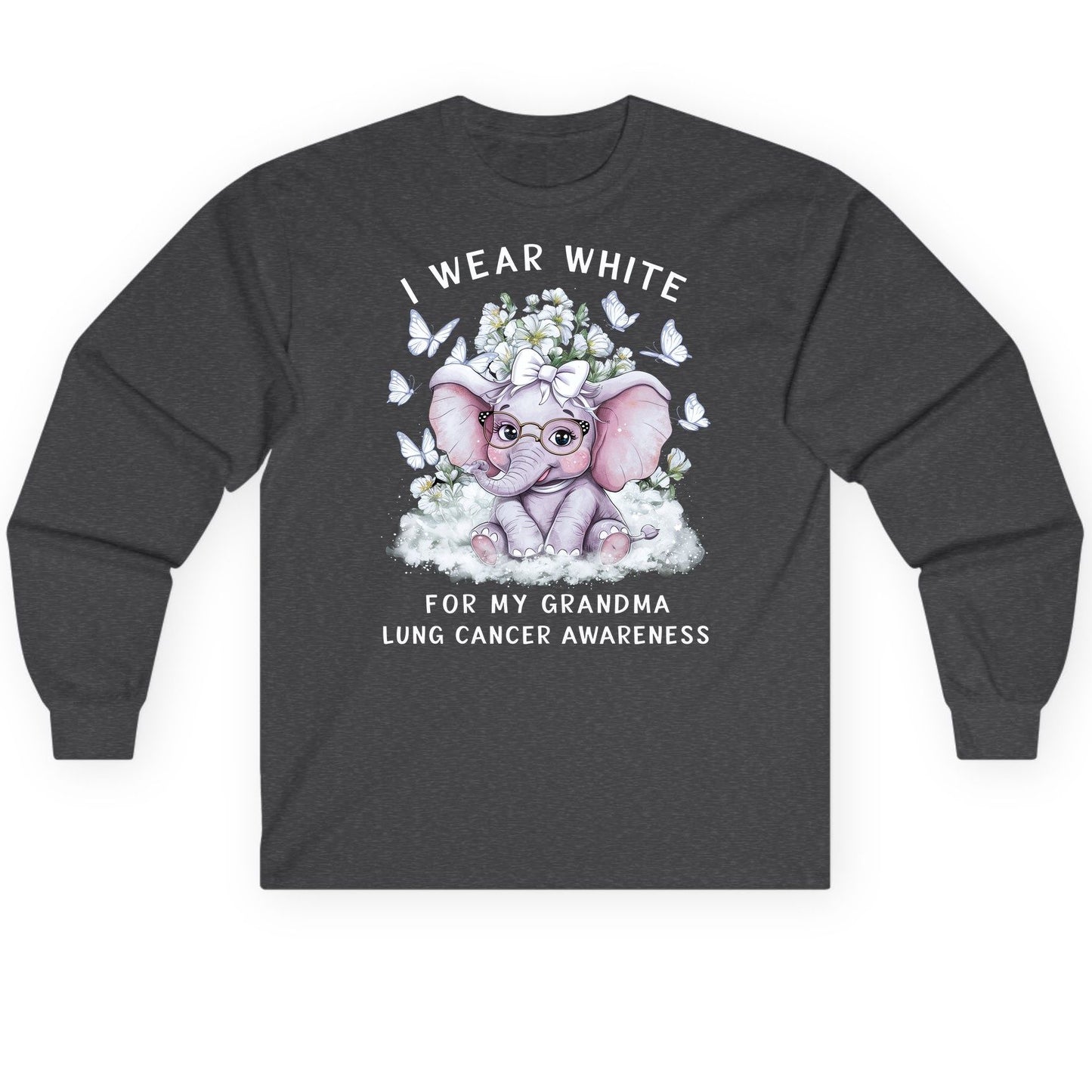I Wear White for My Grandma Lung Cancer Awareness lung cancer awareness Long Sleeve Tee Dark Heather product mockup