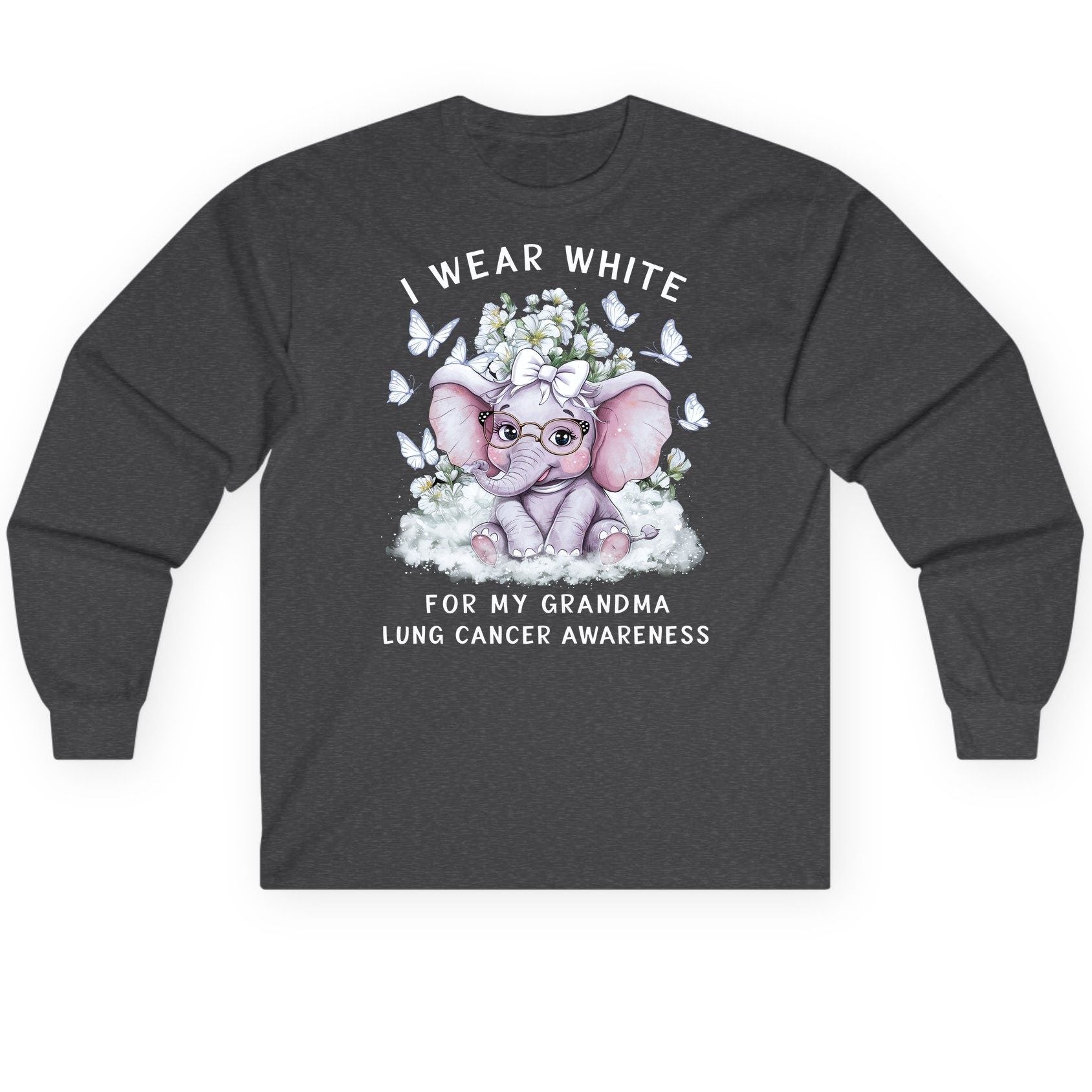 I Wear White for My Grandma Lung Cancer Awareness lung cancer awareness Long Sleeve Tee Dark Heather product mockup