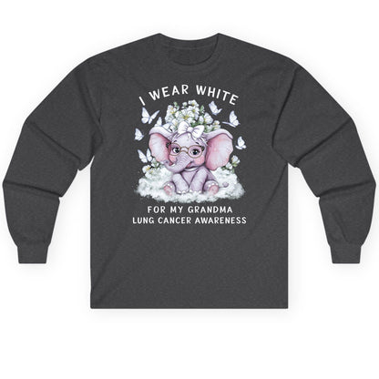 I Wear White for My Grandma Lung Cancer Awareness lung cancer awareness Long Sleeve Tee Dark Heather product mockup