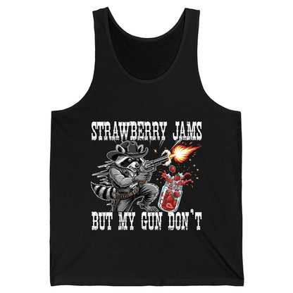 Strawberry Jams but My Gun Don't raccoon Tank Top Black product mockup