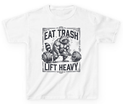 Eat Trash Lift Heavy raccoon Youth T-Shirt White product mockup