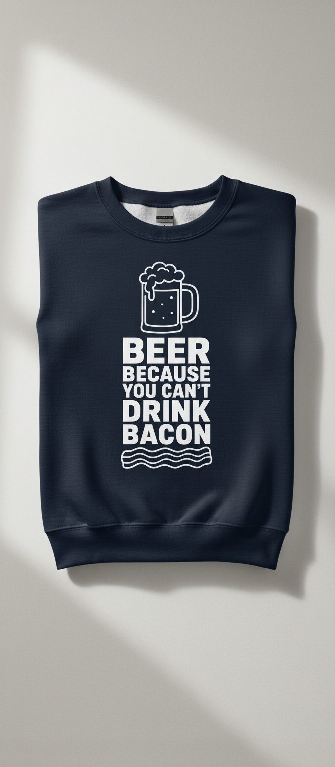You Can't Drink Bacon Beer Funny Lovers Sweatshirt - product mockup - Navy