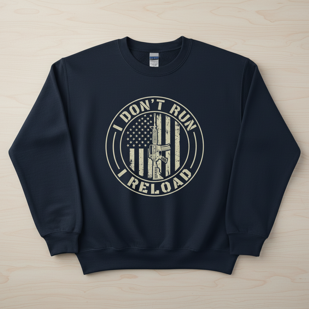 I Don't Run I Reload Patriotic Gun Rights Design Sweatshirt - Navy