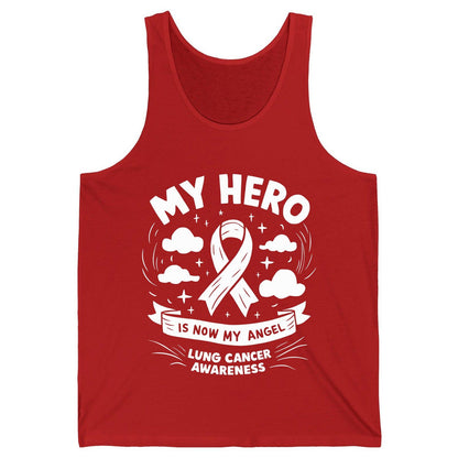 My Hero Is Now My Angel Lung Cancer Awareness lung cancer awareness Tank Top Red product mockup