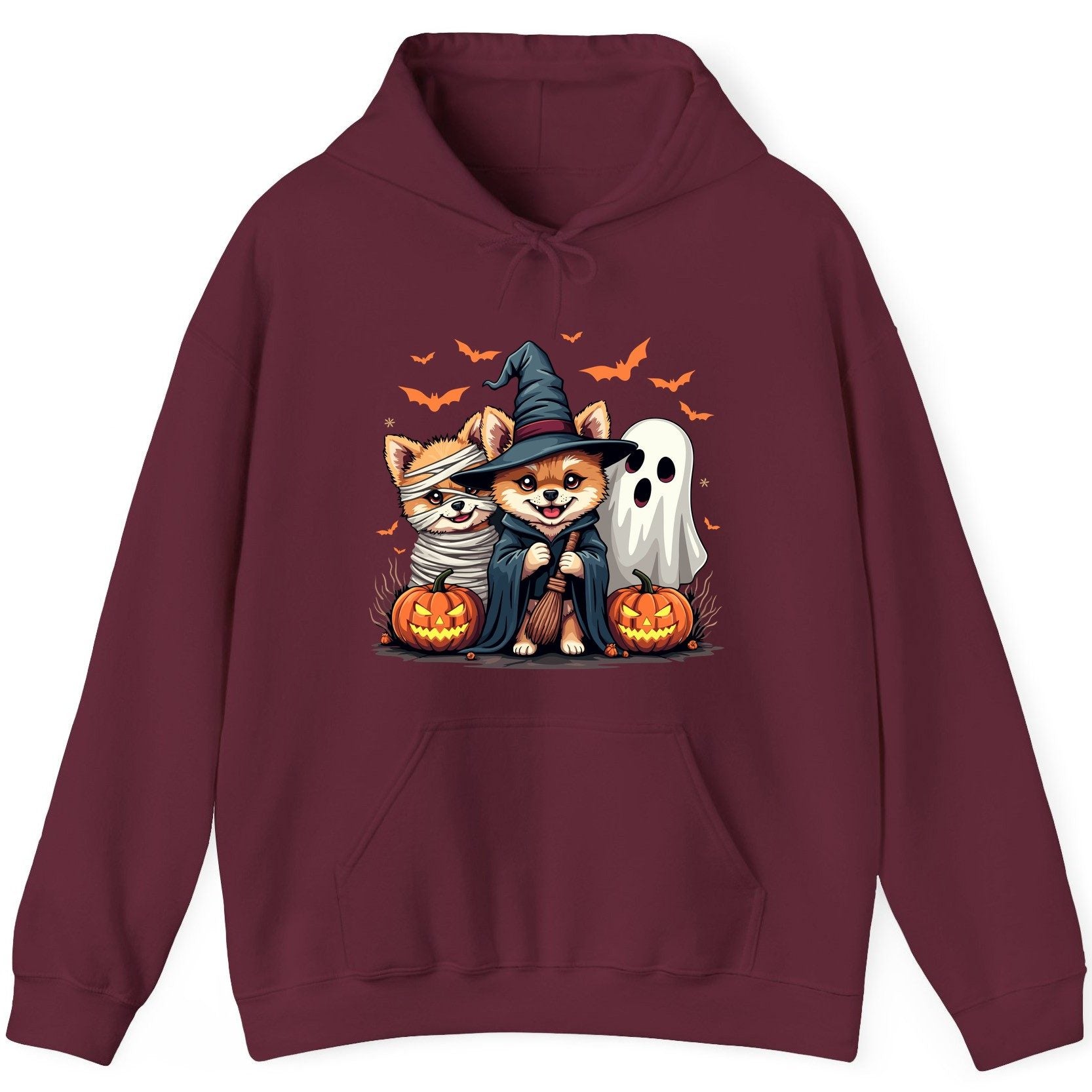 Cute Halloween Corgi Dogs Halloween corgis Hoodie Maroon product mockup