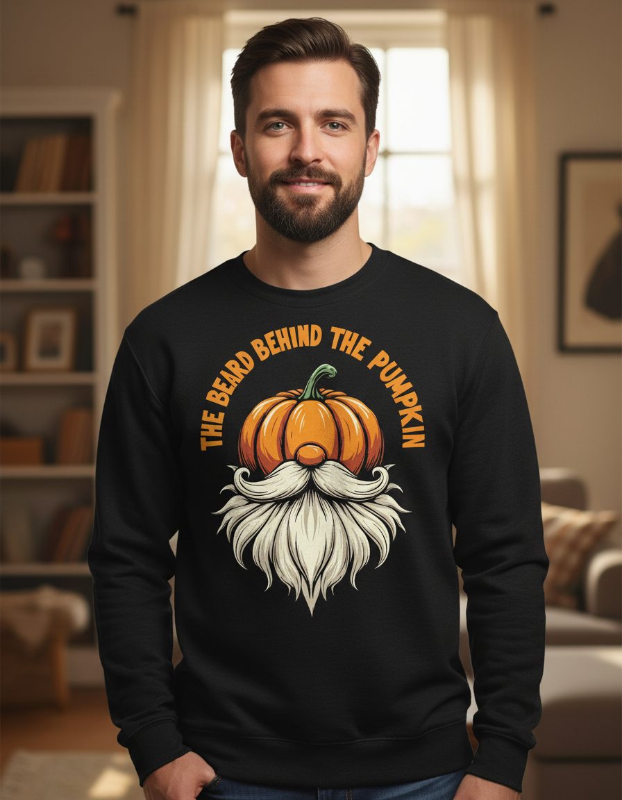 The Beard Behind the Pumpkin Halloween gnome Sweatshirt Black lifestyle mockup
