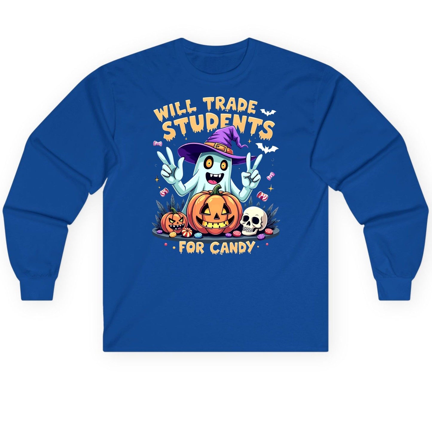 Will Trade Students for Candy teacher humor Long Sleeve Tee Royal product mockup