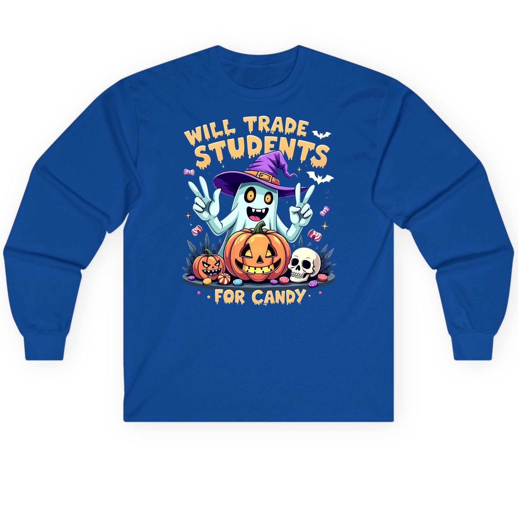 Will Trade Students for Candy teacher humor Long Sleeve Tee Royal product mockup