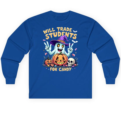Will Trade Students for Candy teacher humor Long Sleeve Tee Royal product mockup