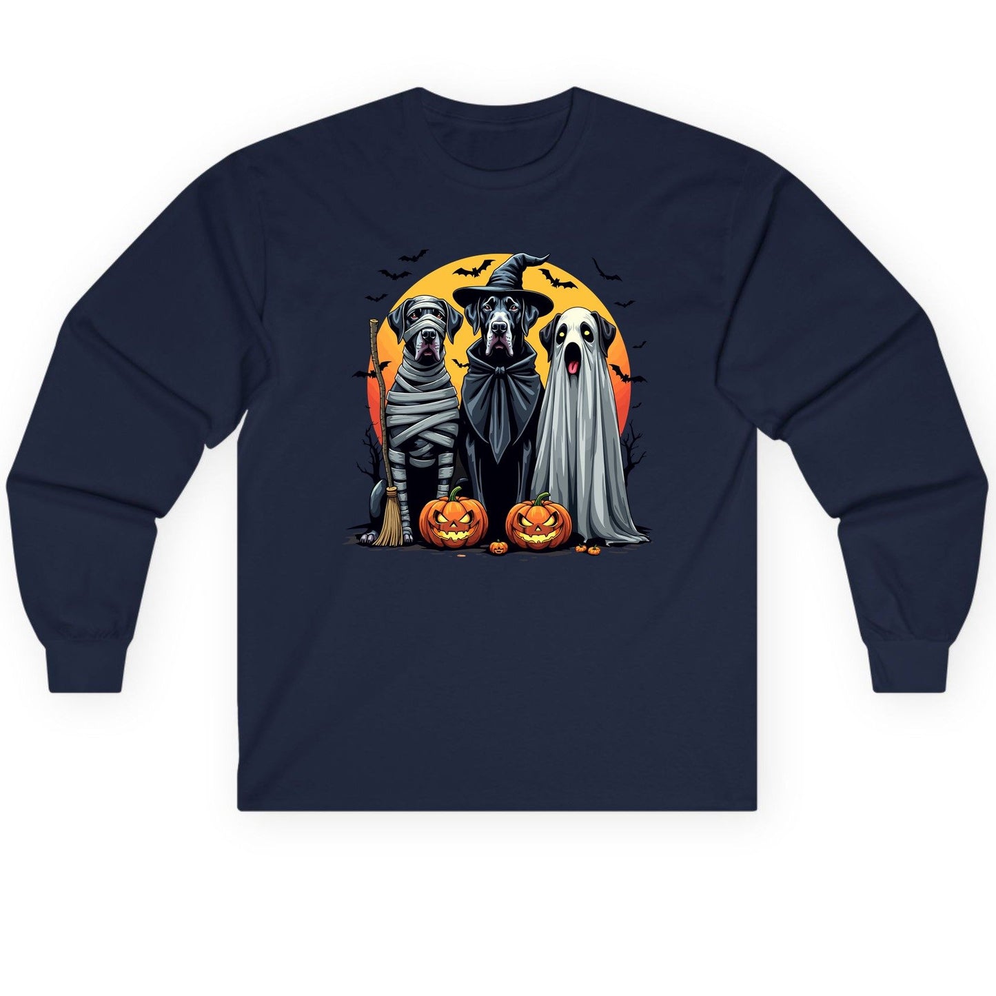 Halloween Dogs in Costumes Halloween dogs Long Sleeve Tee Navy product mockup