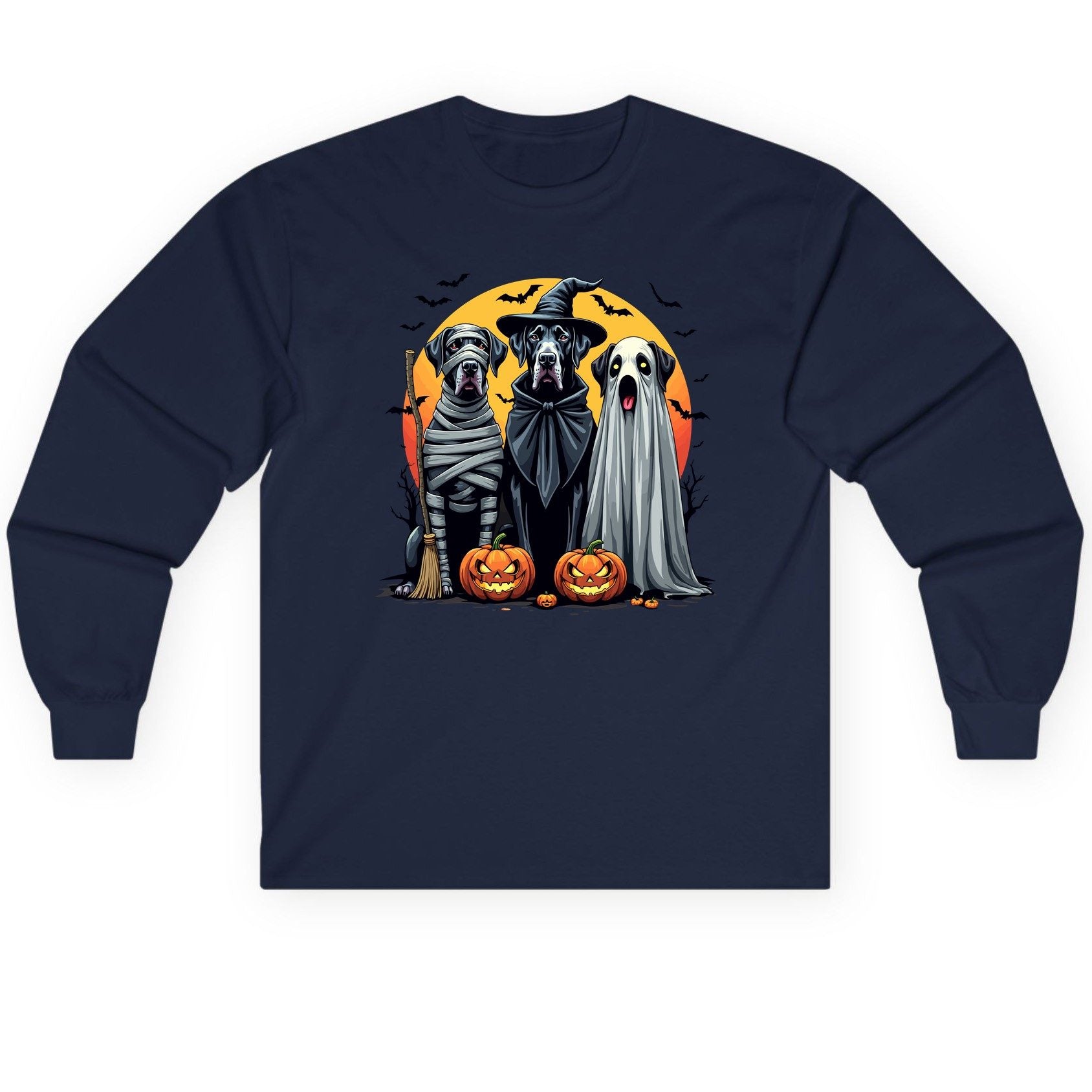 Halloween Dogs in Costumes Halloween dogs Long Sleeve Tee Navy product mockup