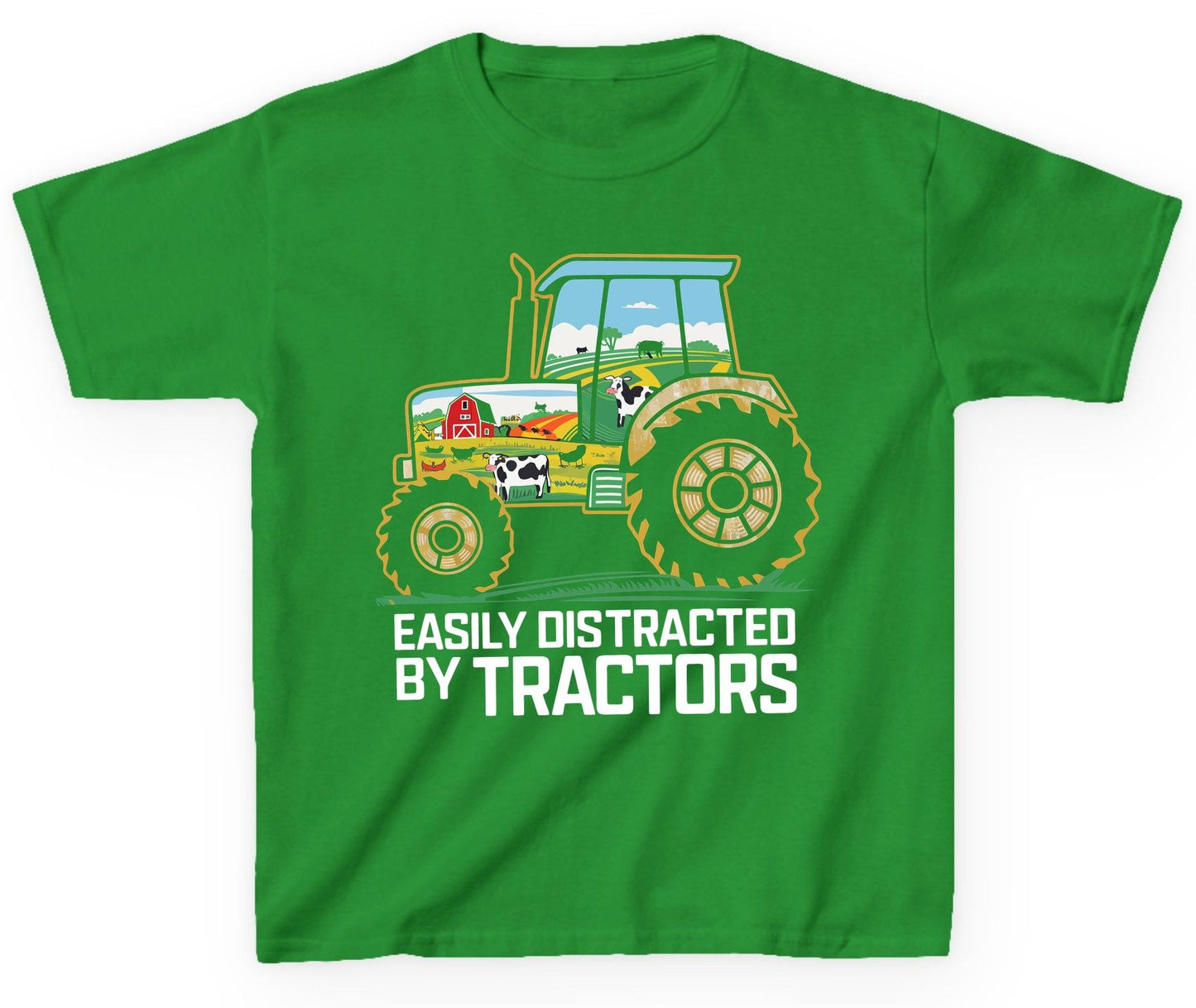 Easily Distracted by Tractors farming Youth T-Shirt Irish Green product mockup