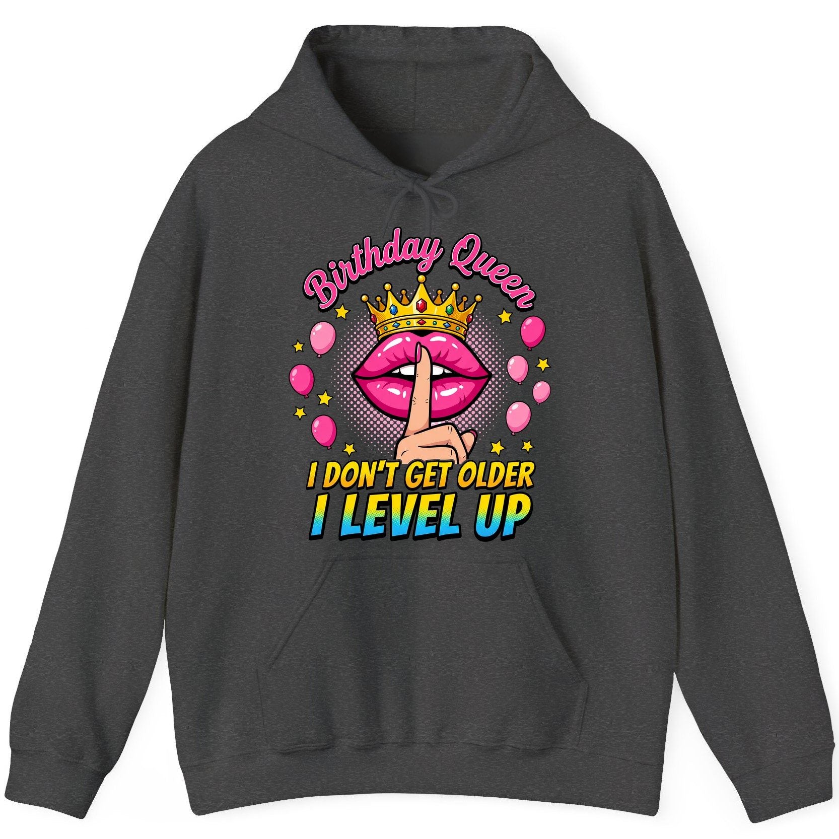 Birthday Queen I Don't Get Older I Level Up gamer birthday Hoodie Dark Heather product mockup