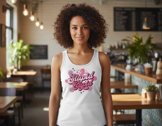 Stupid Cupid anti-Valentine's Day Tank Top White lifestyle mockup
