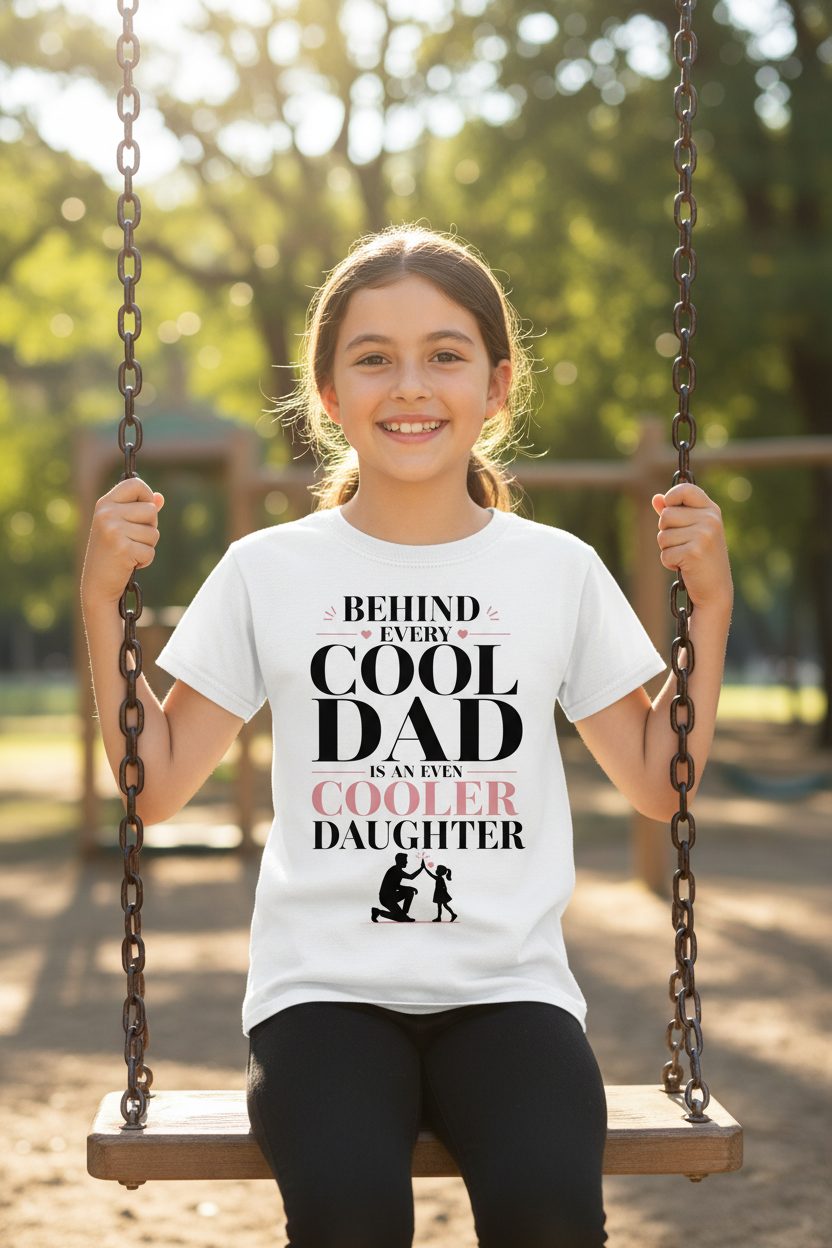 Behind Every Cool Dad Is an Even Cooler Daughter father and daughter Youth T-Shirt White lifestyle mockup