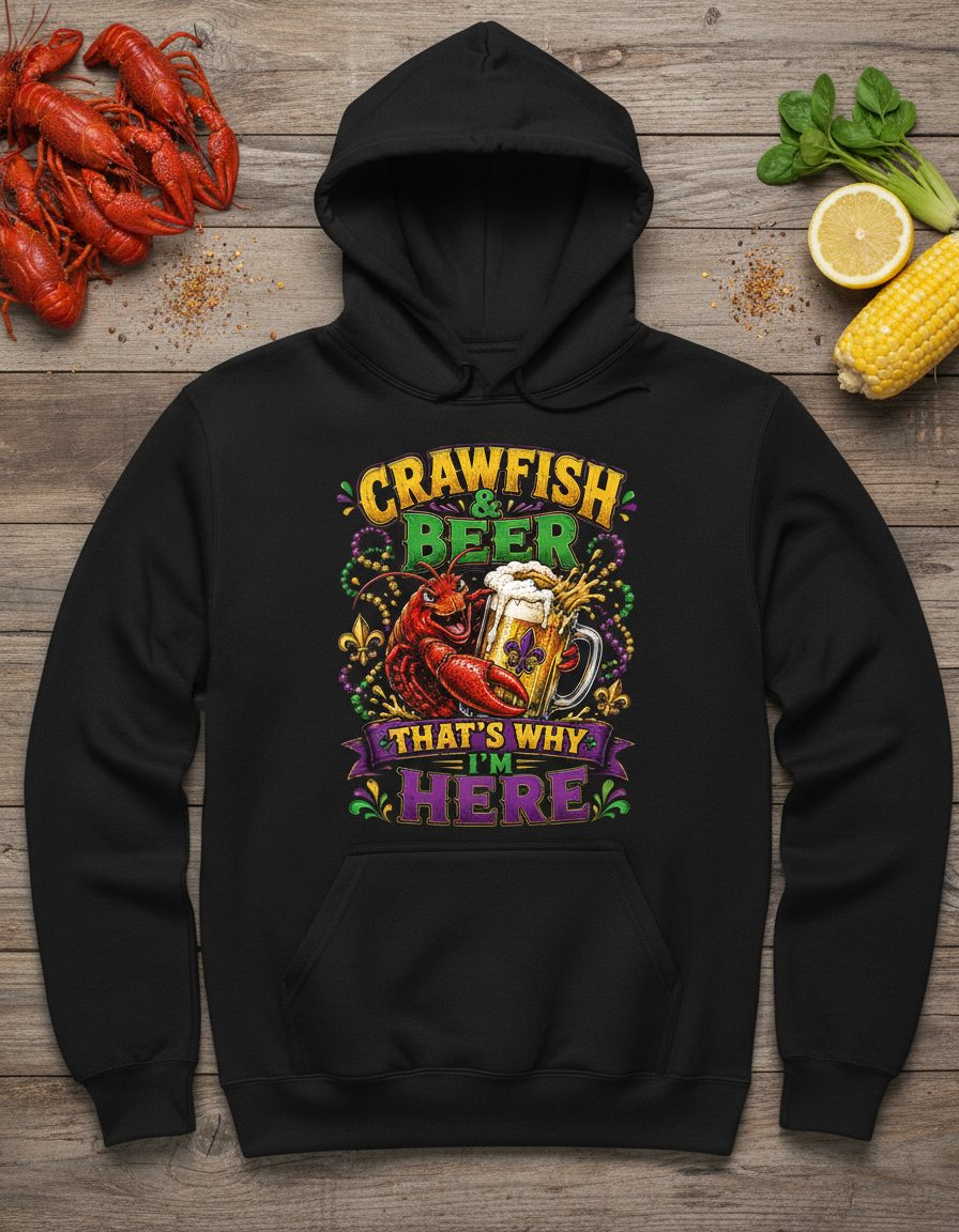 Crawfish & Beer That's Why I'm Here Funny Boil Hoodie - product mockup - Black