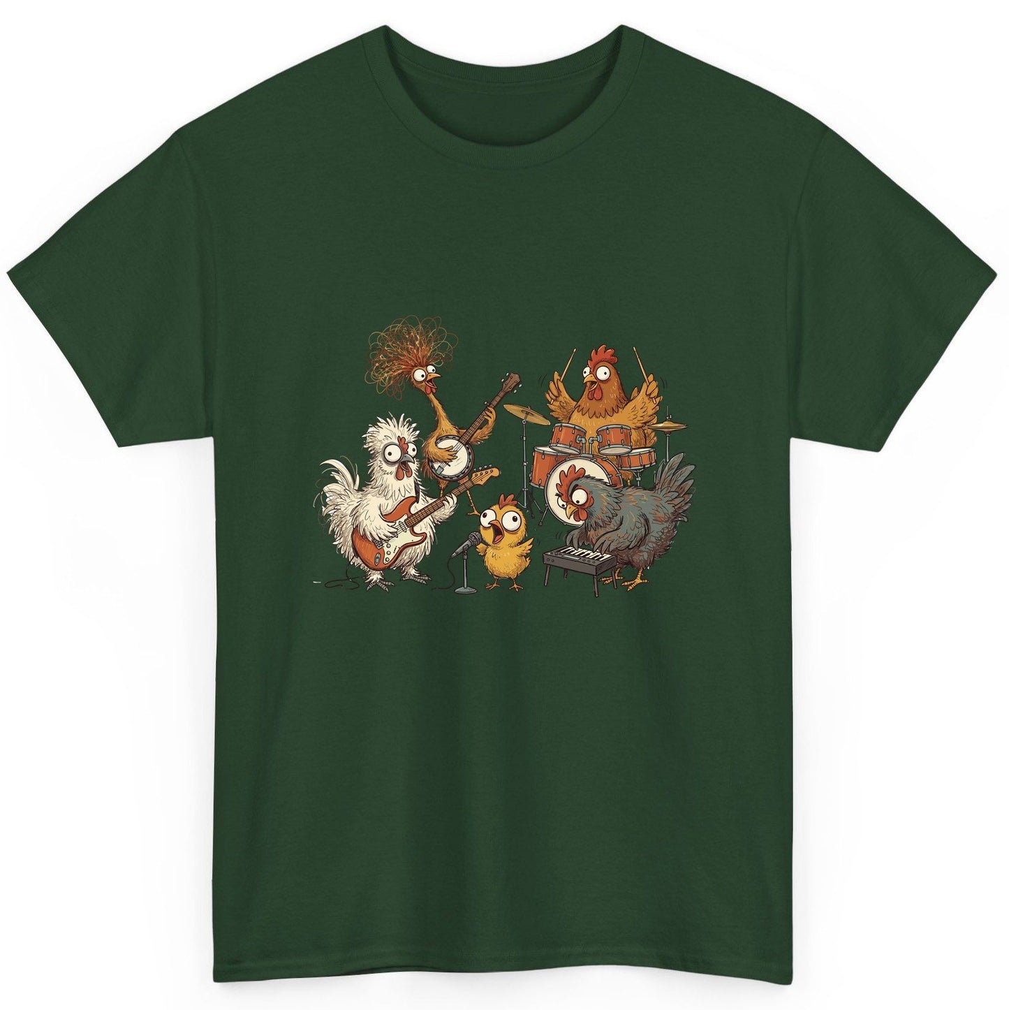 Chicken Rock Band chicken rock band T-Shirt Forest Green product mockup