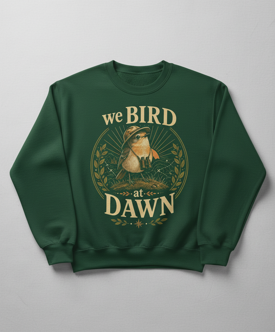 Funny We Bird At Dawn Sweatshirt - product mockup - Forest Green