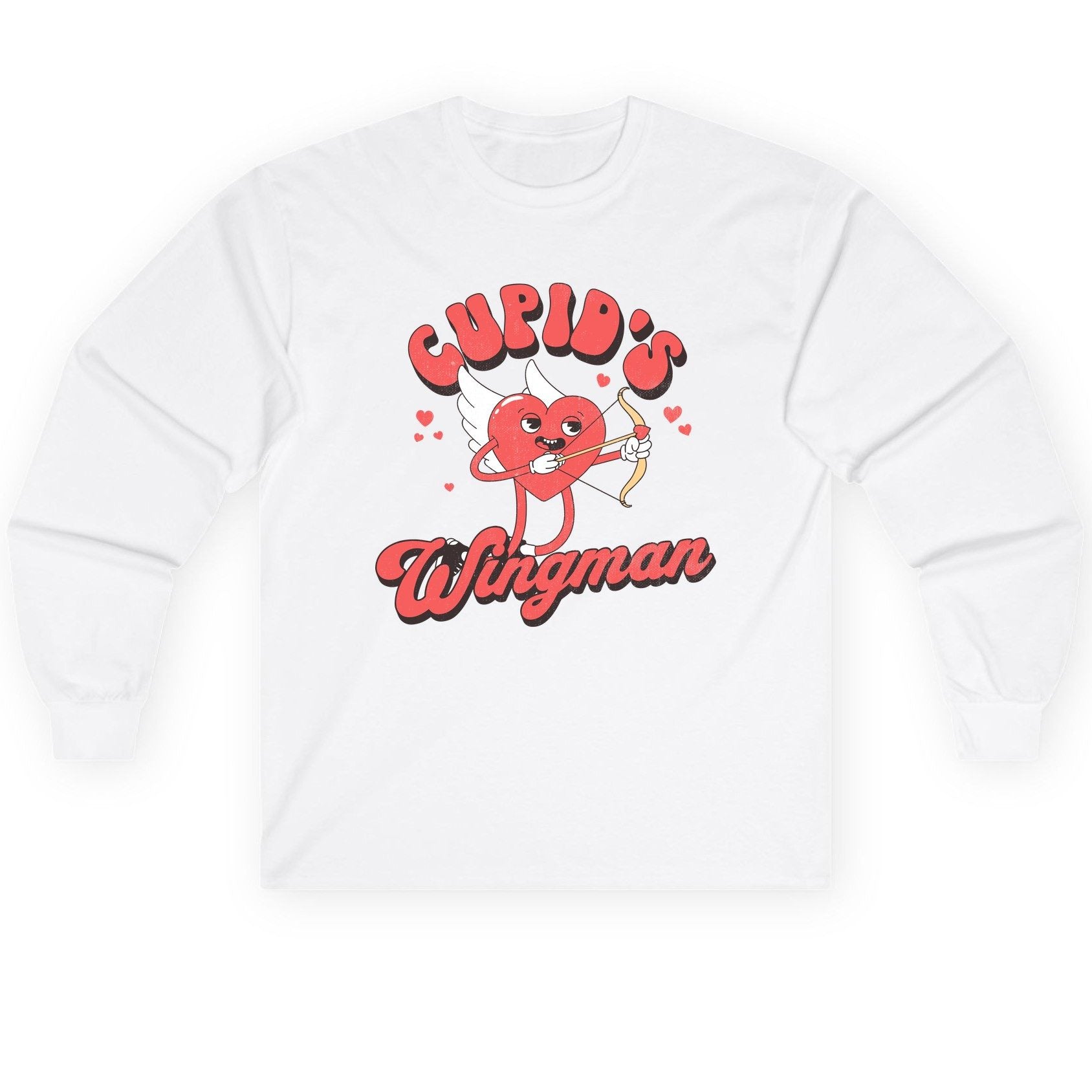 Cupid's Wingman Valentine's Day Long Sleeve Tee White product mockup