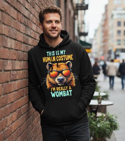 This Is My Human Costume I'm Really a Wombat wombat Hoodie Black lifestyle mockup