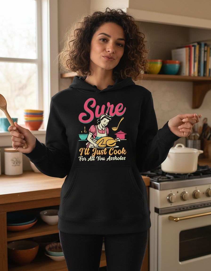 Sure, I'll Just Cook for All You Assholes sarcastic cooking Hoodie Black lifestyle mockup