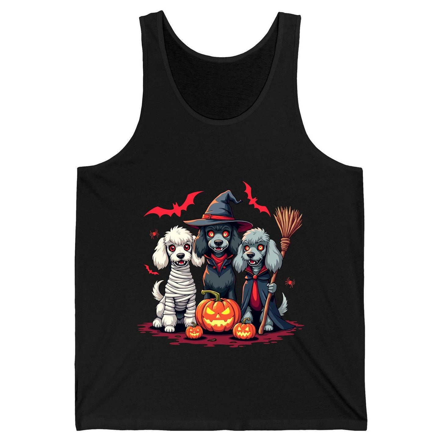 Spooky Poodle Trio Halloween dogs Tank Top Black product mockup